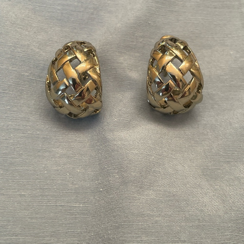 Silver Woven Clip-On Vintage Earrings